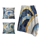 Abstract Shapes Decorative Throw Blanket - Gold Constructing Blue Realms III