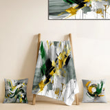 Abstract Throw Blanket Set - Yellow and Green Abstracted Perspectives IV