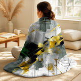 Abstract Throw Blanket Set - Yellow and Green Abstracted Perspectives IV