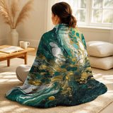 Abstract Decorative Throw Blanket - Green and Gold Serene Cascade I