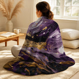 Abstract Decorative Throw Blanket - Purple and Gold Liquid Magic I