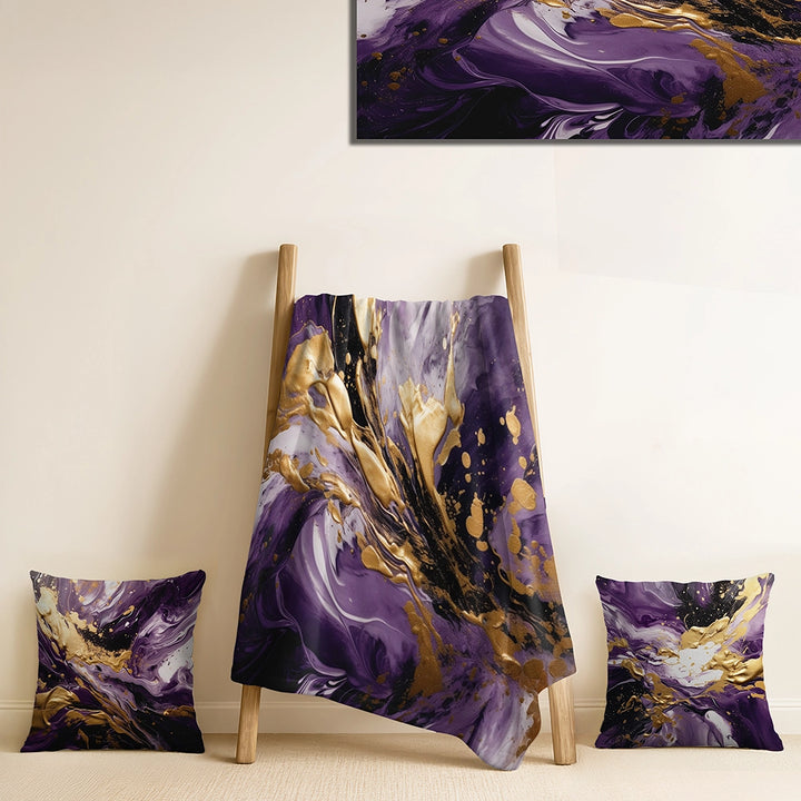 Abstract Decorative Throw Blanket - Purple and Gold Liquid Magic II
