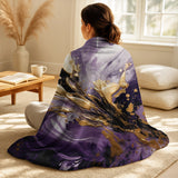 Abstract Decorative Throw Blanket - Purple and Gold Liquid Magic II
