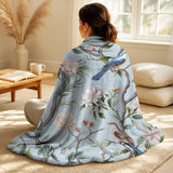 Bird Decorative Throw Blanket - Minimalism Bird On Flowers VII