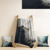 Coastal Throw Blanket Set - Minimalism Black And White Paint Wave I