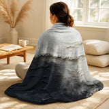 Coastal Throw Blanket Set - Minimalism Black And White Paint Wave I