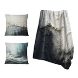 Coastal Throw Blanket Set - Minimalism Black And White Paint Wave I