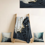 Coastal Decorative Throw Blanket - Minimalism Black And White Paint Wave III