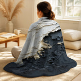 Coastal Decorative Throw Blanket - Minimalism Black And White Paint Wave III