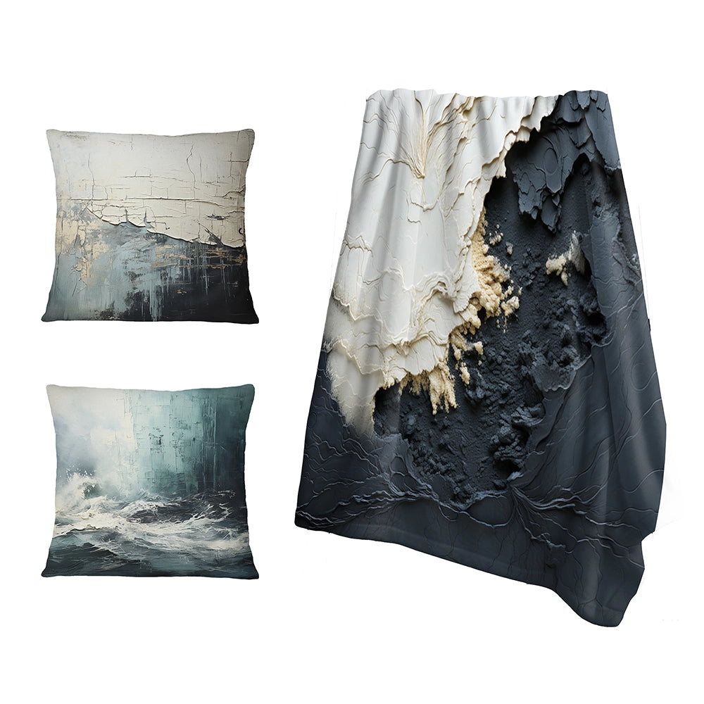 Coastal Decorative Throw Blanket - Minimalism Black And White Paint Wave III
