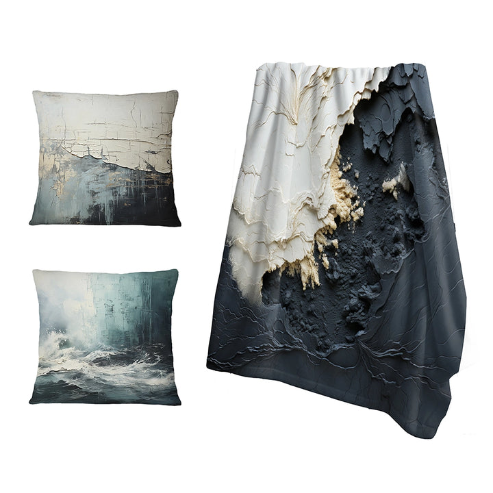 Coastal Decorative Throw Blanket - Minimalism Black And White Paint Wave III