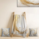 Abstract Spirals Throw Blanket Set - Gold And White Soft Wave Vortex I