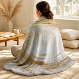 Abstract Spirals Throw Blanket Set - Gold And White Soft Wave Vortex I