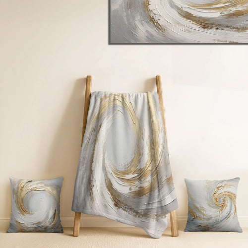 Abstract Spirals Throw Blanket - Gold And White Soft Wave Vortex V