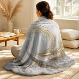 Abstract Spirals Throw Blanket - Gold And White Soft Wave Vortex V