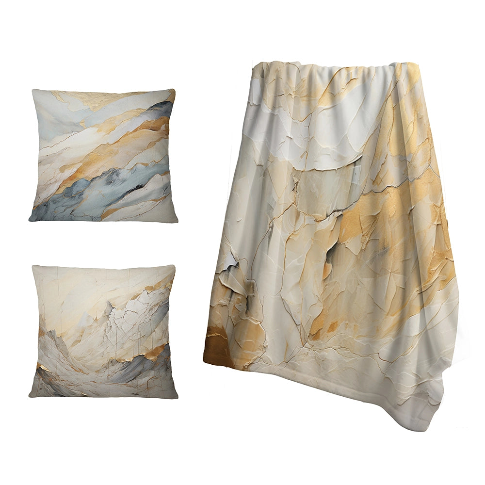 Abstract Shapes Throw Blanket - Beige And Gold Glacier Stone Simplicity II
