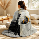 Abstract Painting Throw Blanket Set - Beige And Black Divine Simplicity II
