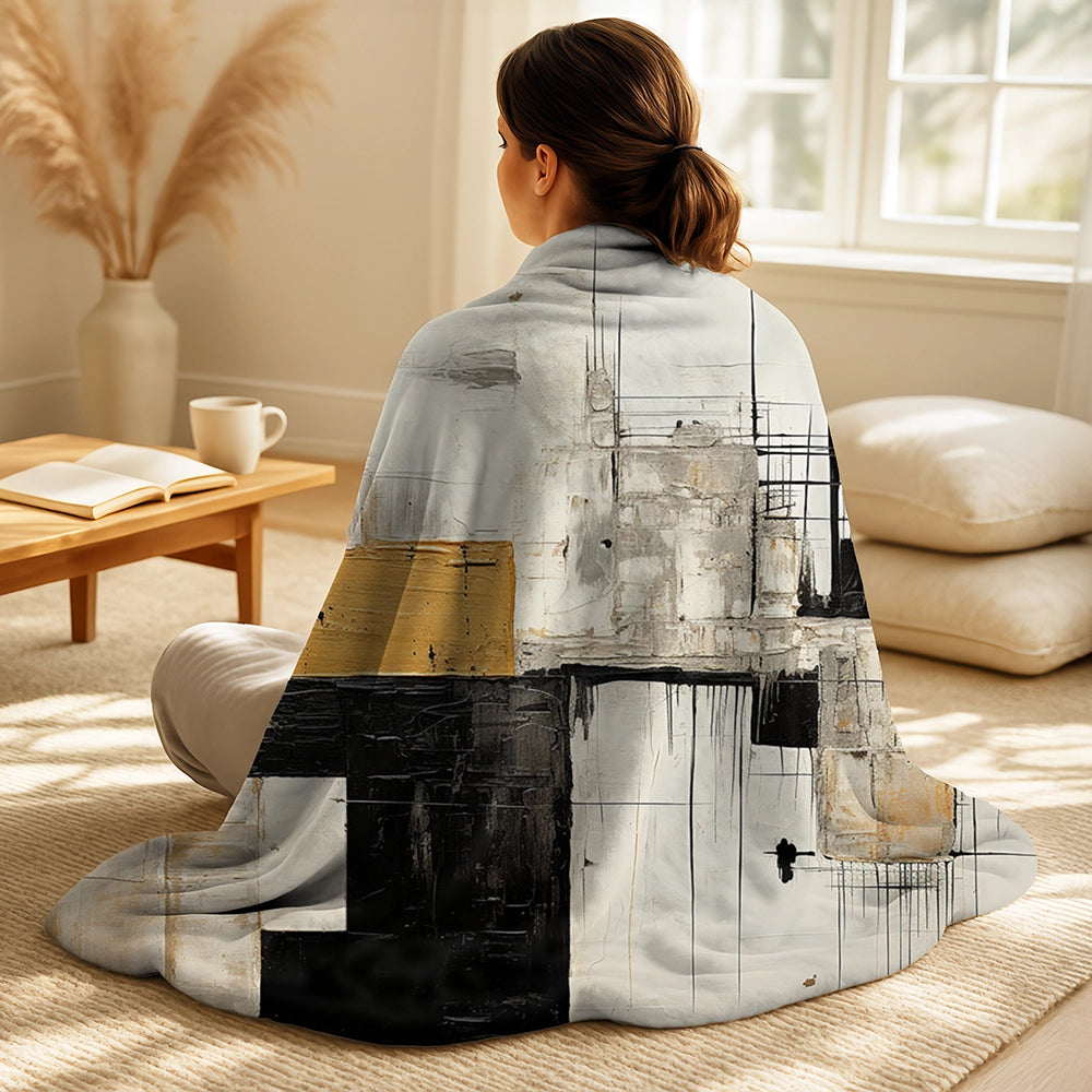 Abstract Painting Decorative Throw Blanket - Beige And Black Divine Simplicity IV
