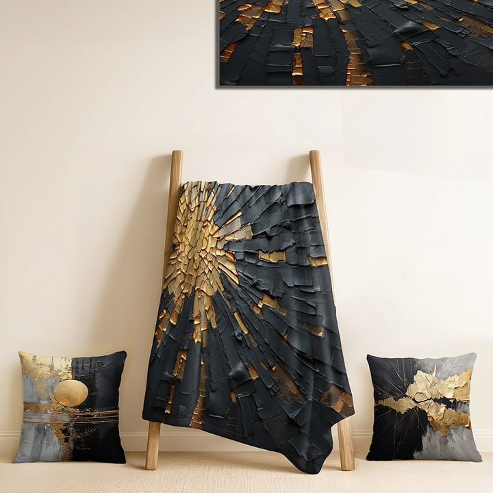 Abstract Painting Throw Blanket - Black And Gold Abstract Meditation II