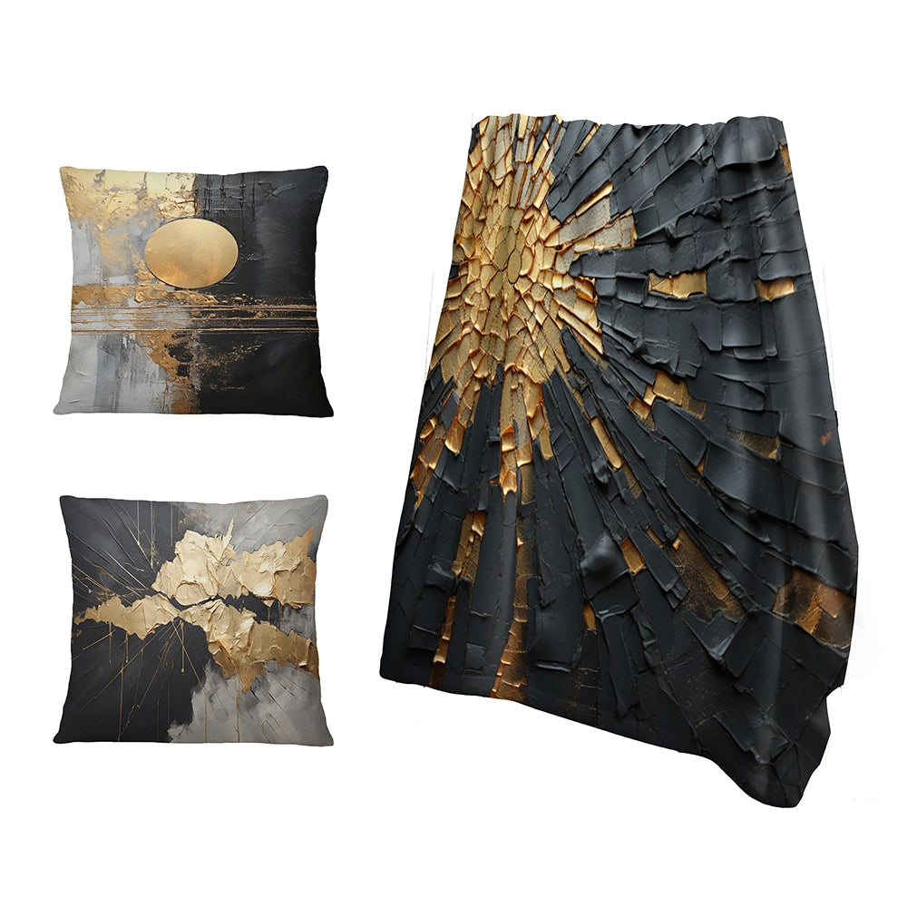 Abstract Painting Throw Blanket - Black And Gold Abstract Meditation II
