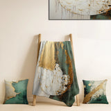Abstract Painting Throw Blanket Set - Gold And Green Paint Fusion I