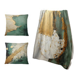 Abstract Painting Throw Blanket Set - Gold And Green Paint Fusion I