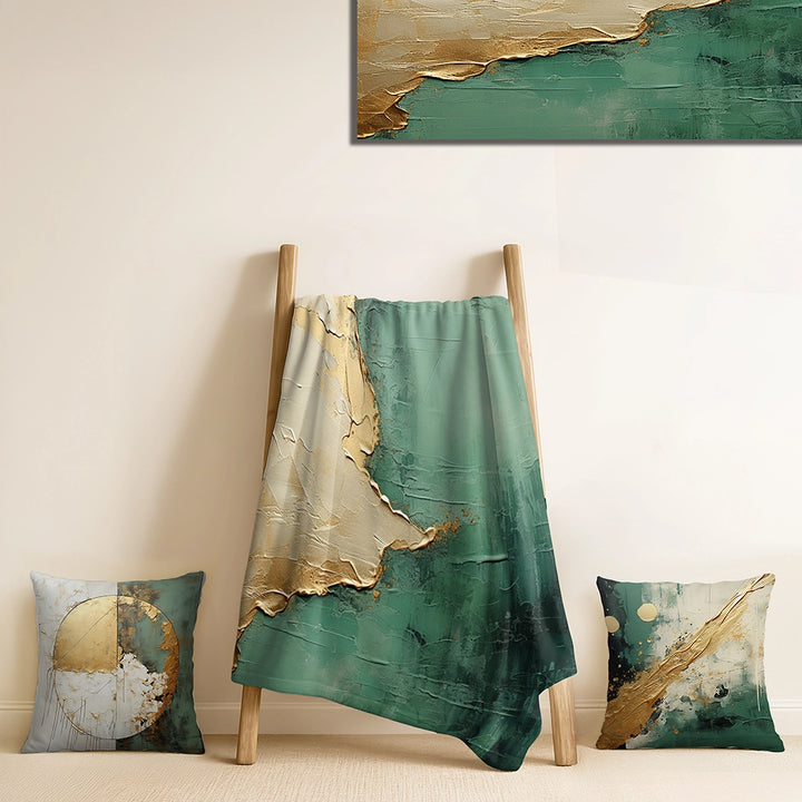 Abstract Painting Throw Blanket - Gold And Green Paint Fusion II