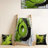 Abstract Collages Throw Blanket Set - Green Spiral Neon Fusion 1