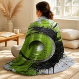 Abstract Collages Throw Blanket Set - Green Spiral Neon Fusion 1