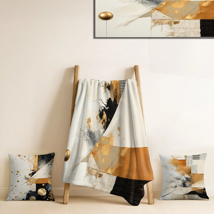 Abstract Collages Decorative Throw Blanket - Grey and Gold Sunset Collage VI