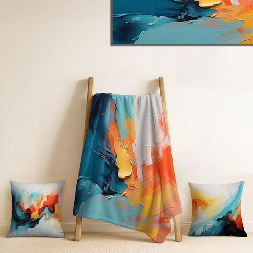 Abstract Painting Throw Blanket Set - Colorful Abstract Expression I