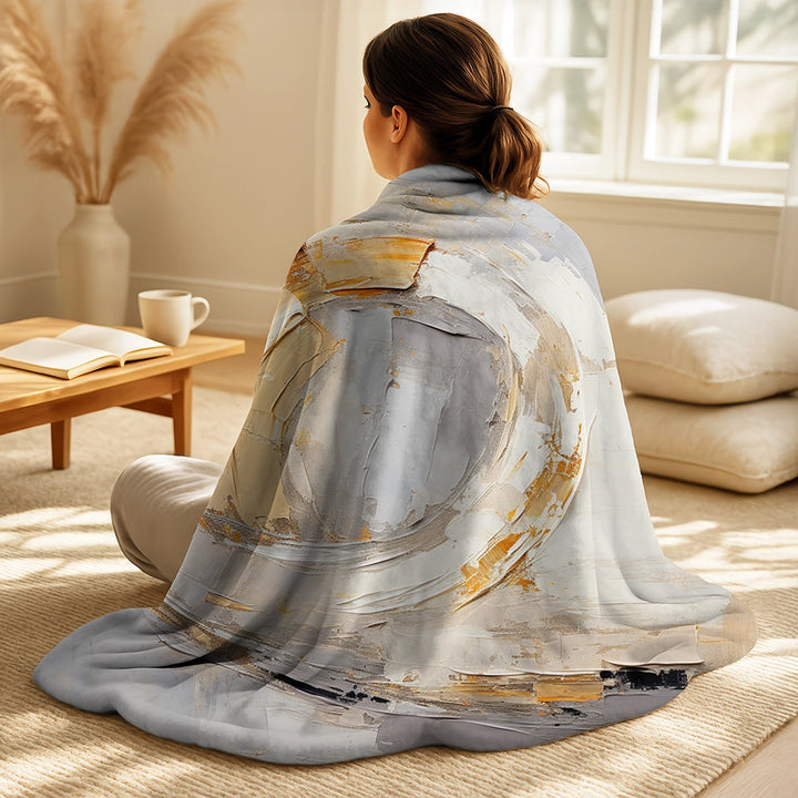 Abstract Spirals Throw Blanket - Abstract gold and white paint spiral III