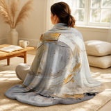 Abstract Spirals Throw Blanket - Abstract gold and white paint spiral III