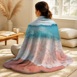 Coastal Beach Throw Blanket Set - Blue and pink beach aerial view II
