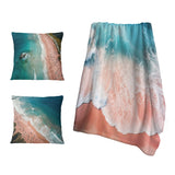 Coastal Beach Throw Blanket Set - Blue and pink beach aerial view II