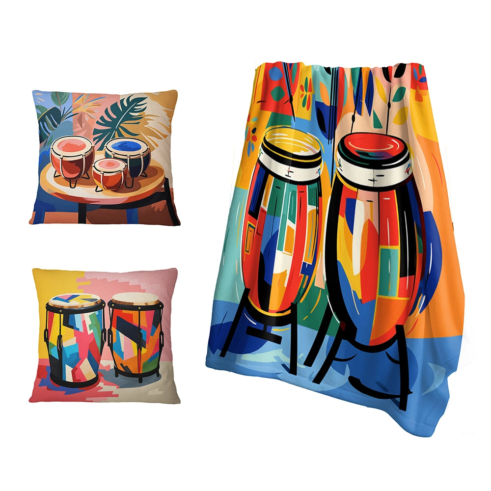 Fruits Decorative Throw Blanket Set - Mexican Drums music instruments IV