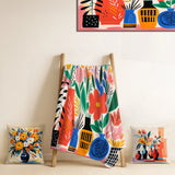 Boho Pottery Throw Blanket - Henri Matisse style boho flower bouquet II