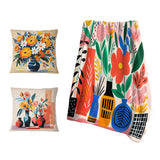 Boho Pottery Throw Blanket - Henri Matisse style boho flower bouquet II