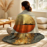 Japan Throw Blanket Set - Gold Japanese sunset on lake