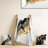 Abstract Liquid ink Throw Blanket - Black, White And Gold Liquid Art I