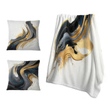 Abstract Liquid ink Throw Blanket - Black, White And Gold Liquid Art I