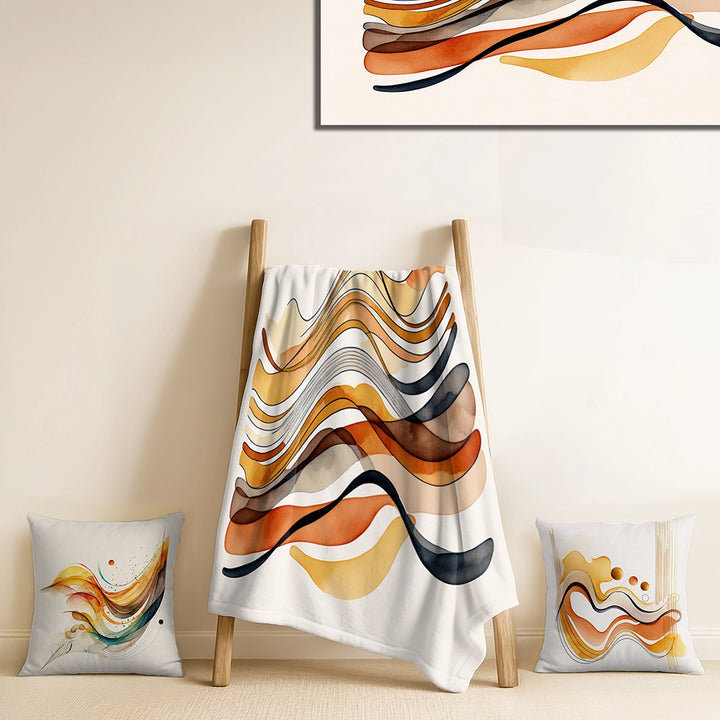 Abstract Minimalism Throw Blanket Set - Burnt Orange Waves Abstract I