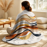 Abstract Minimalism Throw Blanket Set - Burnt Orange Waves Abstract I