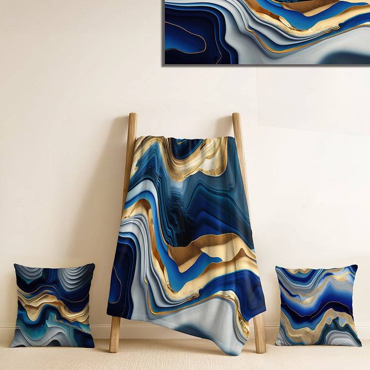 Abstract Transitional Throw Blanket - Vibrant Blue And Gold Agate II