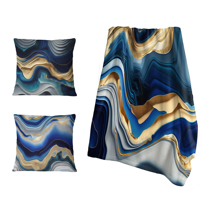 Abstract Transitional Throw Blanket - Vibrant Blue And Gold Agate II