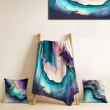Abstract Marble Throw Blanket Set - Blue Purple Abstract Geode I