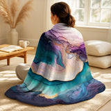 Abstract Marble Throw Blanket Set - Blue Purple Abstract Geode I