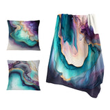 Abstract Marble Throw Blanket Set - Blue Purple Abstract Geode I