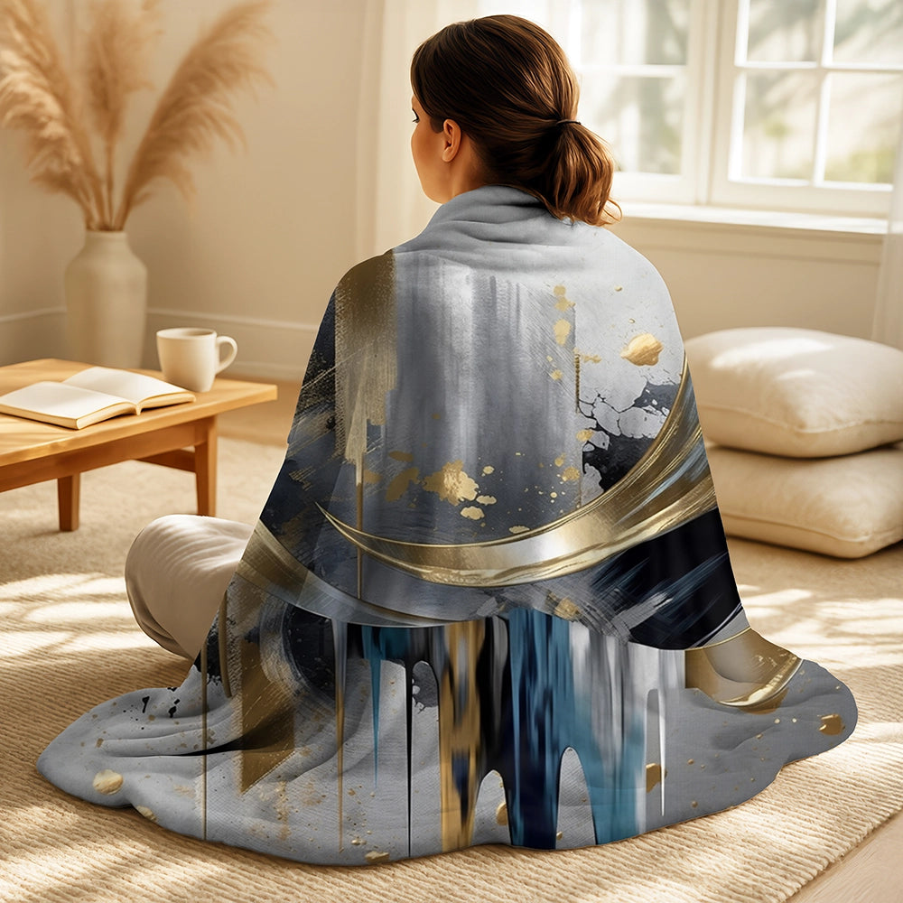 Abstract Marble Throw Blanket Set - Abstract Shapes And Lines I