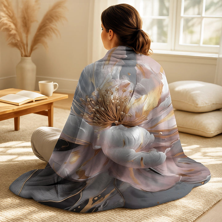 Abstract Marble Throw Blanket - Marble Pink Gold Peony Flower III